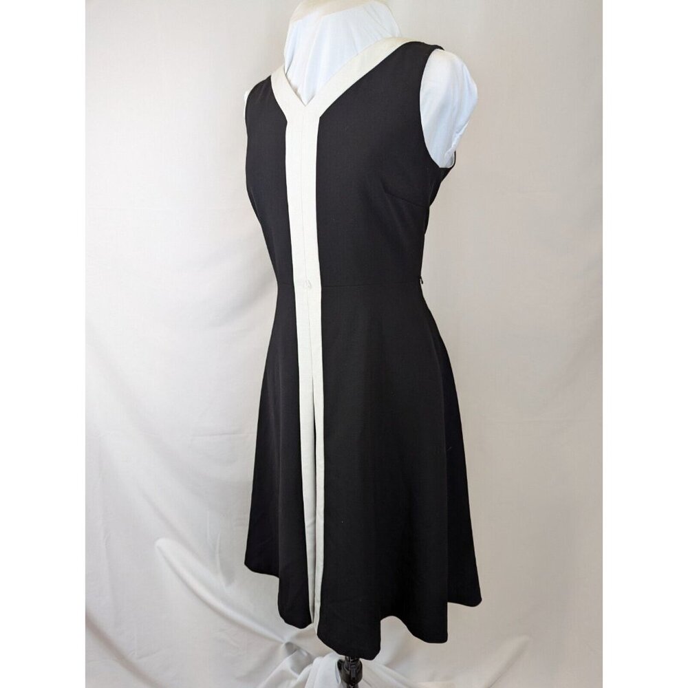 Calvin Klein Size 8 Black White Knee Length Fit & Flare Dress Business Career